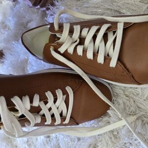 Brown and White Low-Top Sneakers with Rubber Soles